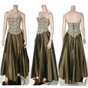 Lillie Rubin Vintage 80s 90s Green Taffeta 2 Piece Prom Party Formal Dress S